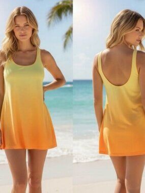 NWT Land's End Scoop Neck Orange Sunset Ombre Mini One Piece Swim Dress Size 1X